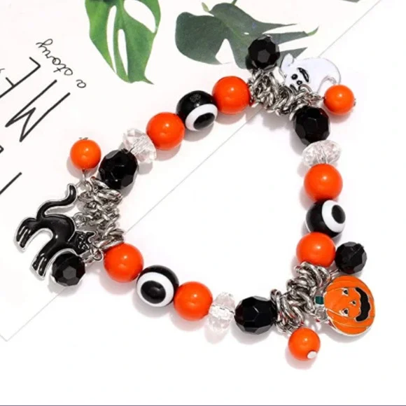 Charm Bracelets Halloween Bracelets Ghost Pumpkin Stretch Beaded Bracelet - Picture 2 of 6